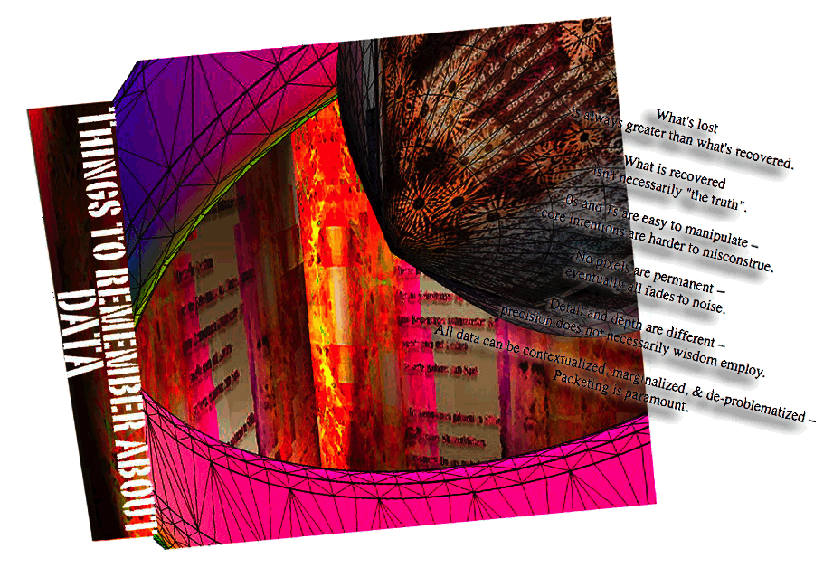 Things to remember about data - an art work, text passage, and hidden dialog by T Newfields