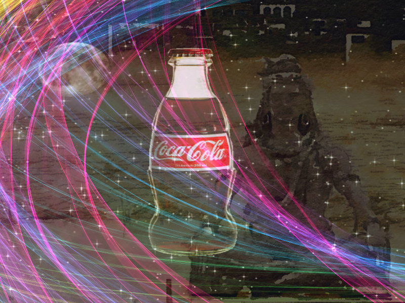 Kěkǒukělè huà yìshí - Chātú yóu Huáng Yuèwǔ [The Coca-Colonization of Consciousness - an art work by T Newfields]